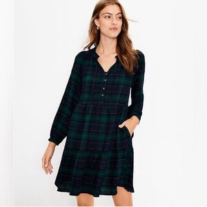 Loft Shimmer Plaid Tiered Dress Holiday
